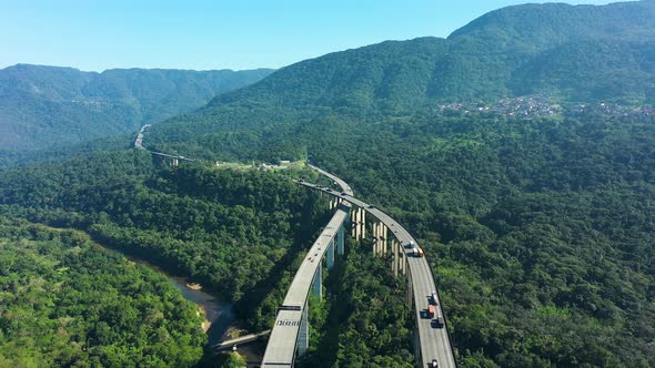 Nature landscape of highway road between green mountains.