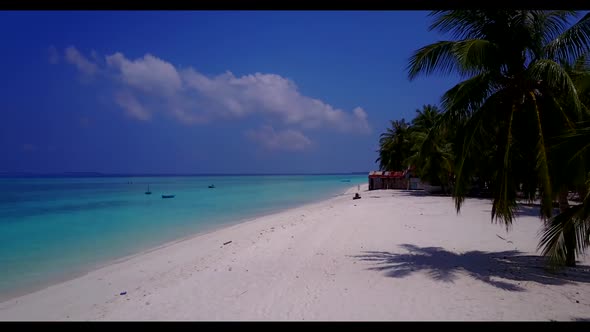 Aerial nature of perfect seashore beach time by transparent ocean and white sand background of a day