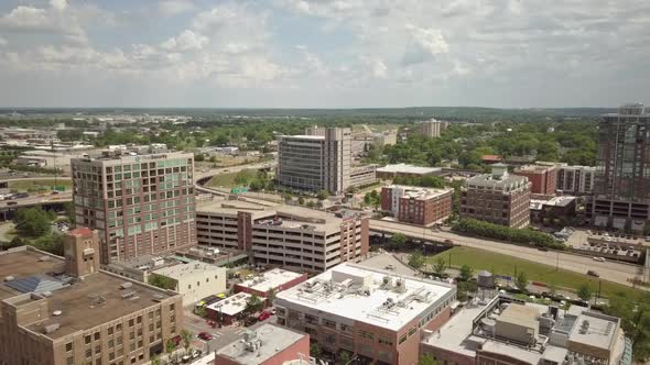 Daytime Aerial over Arkansas river downtown Little Rock Arkansas USA