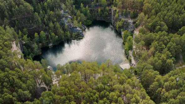 Crystal clear lake water Bazhov places Shooting from the air to blue lake