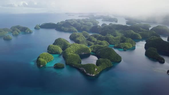 Aerial Footage of a Limestone Islands in Rock Islands Palau