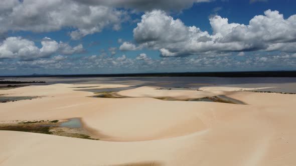 Brazilian landmark rainwater lakes and sand dunes. Jericoacoara Ceara.