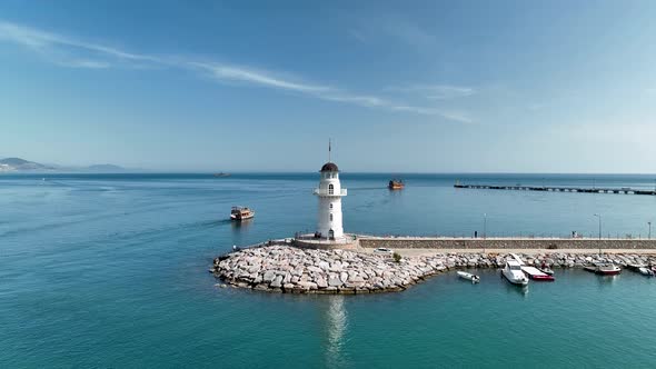 Lighthouse in the port aerial view Turkey Alanya 4 K