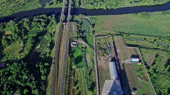 Grain Elevators on Green Nature Background