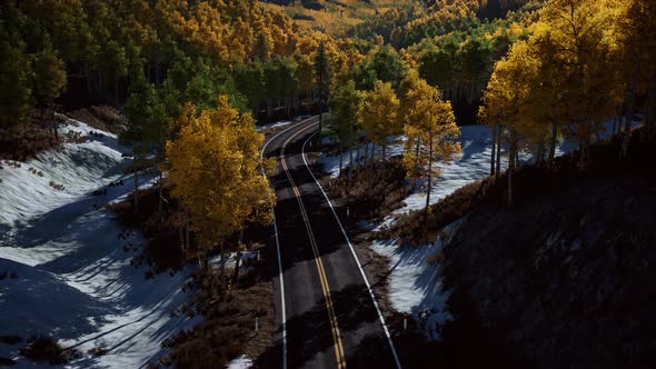 Aerial Panoramic Landscape View of a Scenic Road in Canadian Mountains