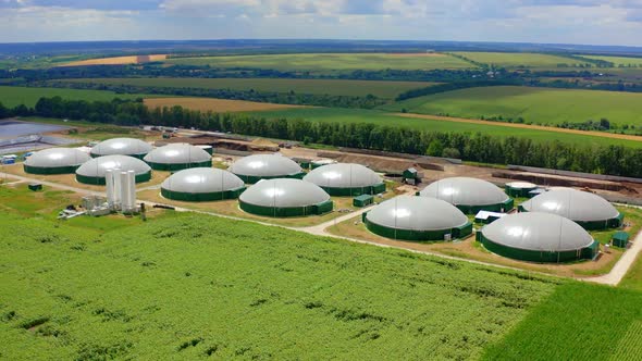 Modern biogas plant on fields