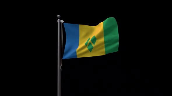 Saint Vincent And The Grenadines Flag On Flagpole With Alpha Channel