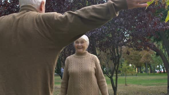 Mature Man and Woman Hugging Outdoors, Family Meeting, Relatives Closeness