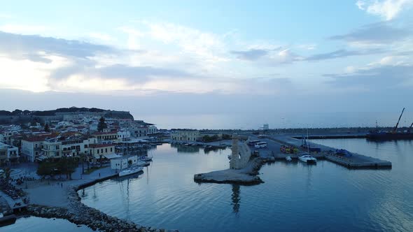 Sea Harbor Port and City in the Evening Air View