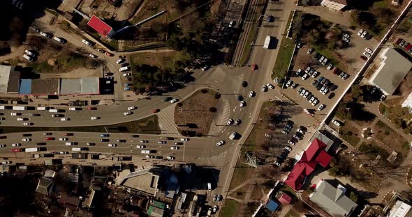 Aerial Top Down View of City Traffic. 