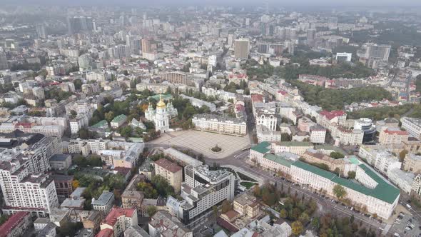 Cityscape of Kyiv, Ukraine. Aerial View, Slow Motion