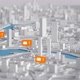 Modern Message Orange Icon on Aerial View of City Buildings 3D Rendering - VideoHive Item for Sale