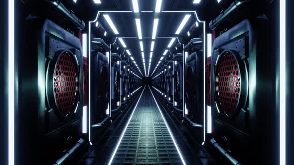 4K Video loop Animation. Moving forward on a futuristic corridor. Modern corridor in spaceship stati