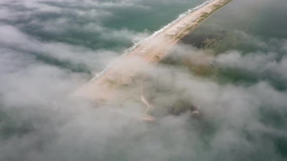 Aerial View of the Nazimov Sand Spit in Fog Russia