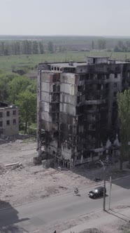 Vertical Video of a Destroyed House During the War in Ukraine