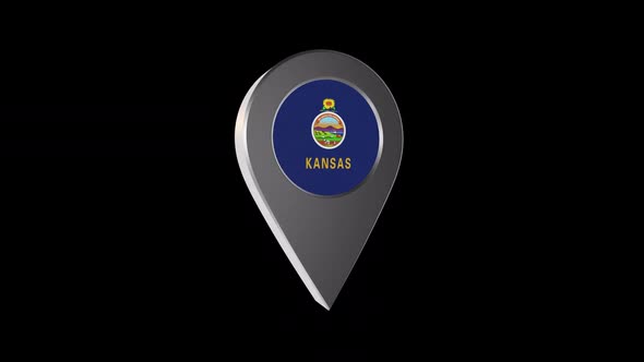 3d Animation Map Navigation Pointer With Kansas Flag With Alpha Channel - 2K
