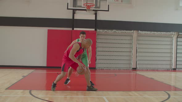 Basketball Player Guarding His Opponent During Game