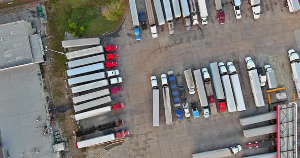 Transportation Gas Station with Truck at Fueling Station Truck Stop