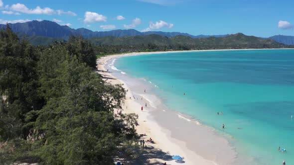 Kailua Beach in Oahu, Hawaii with smooth motion down to the beach.