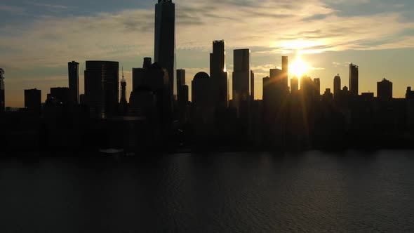 Urban Silhouette of Lower Manhattan New York City at Sunrise