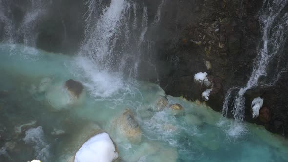Shirahige Waterfall And Biei River In Winter