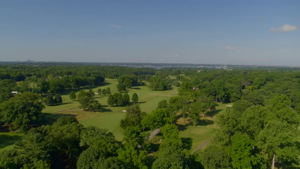 Forward Aerial Pan of a Golf Course in Port Washington Long Island