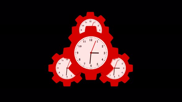 Red Color Gear Icon Clock Isolated On Black Background