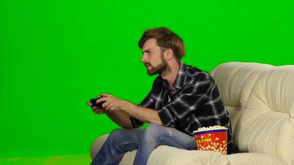 Man Lost in a Computer Game. Green Screen