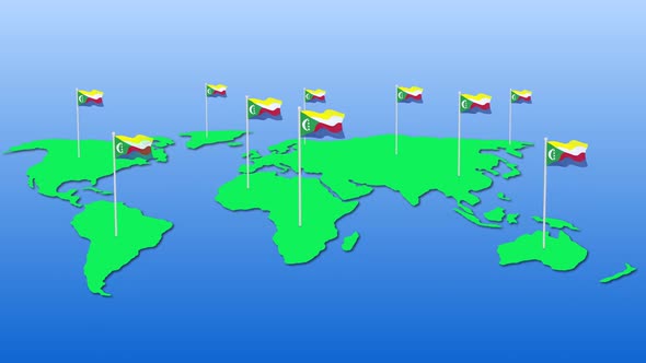 Flag Of Comoros Around The World Flying Wave Animation
