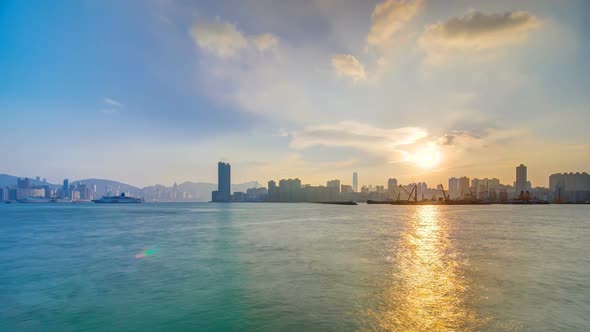 Hong Kong Sunset View From Kowloon Bay Downtown Timelapse