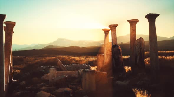 Old Greek Temple Ruins at Sunset alt