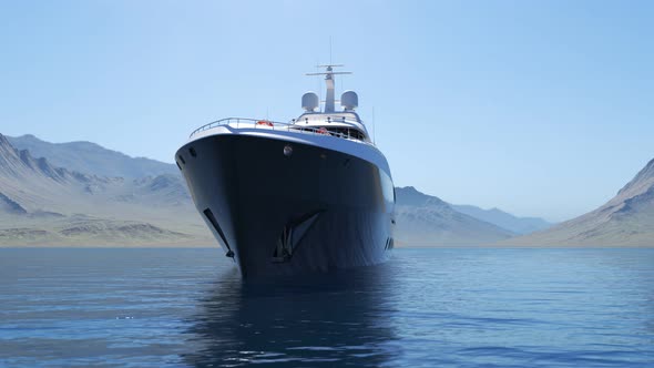 Tourist luxury yacht during vacation holidays at sea sailing. Heading camera 4K