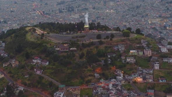 Panecillo Downtown Afternoon Quito City Travelling Aerial View. Ecuador