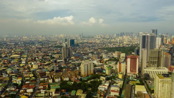Manila Cityscape with Blue Sky and Clouds Time Lapse
