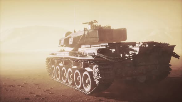 World War II Tank in Desert in Sand Storm alt