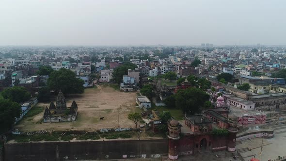 City of Varanasi or Benares in Uttar Pradesh in India seen from the sky