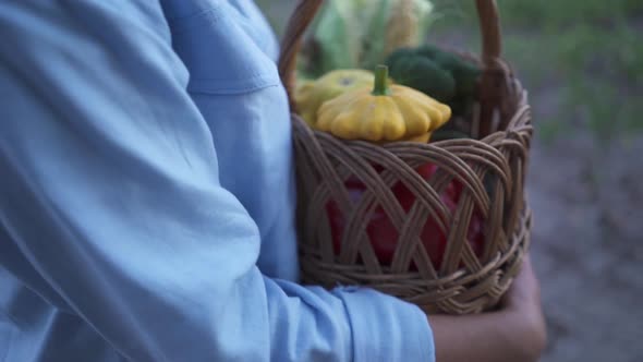 Farmer Holding a Basketof Freshly Picked Organic Vegetables