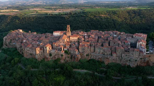 An aerial view showing architecture of Pitigliano