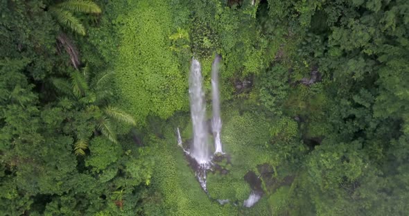 Drone Shot of Magnificent Waterfall in a Middle of the Jungle