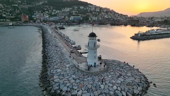 Light House Aerial view 4K Turkey Alanya