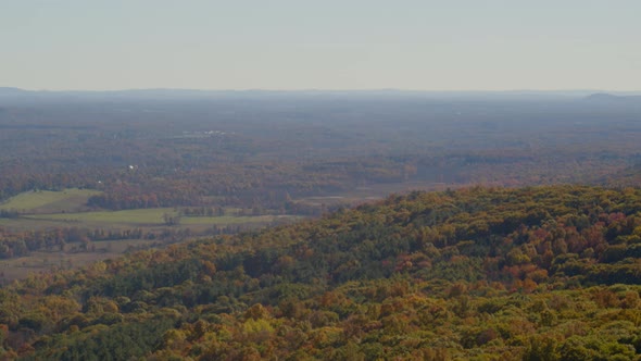 Aerial of autumn trees on mountain in Hudson Valley