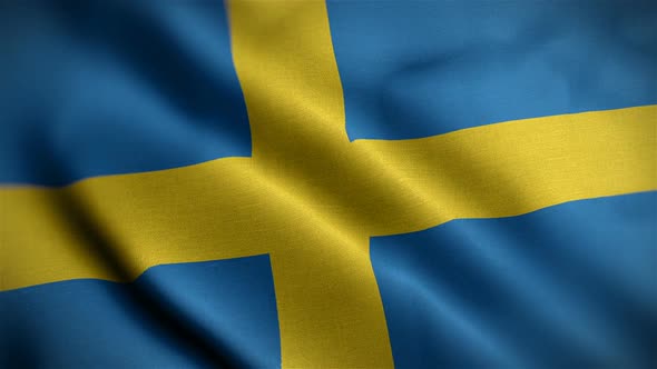 Sweden Flag Closeup Blowing In Wind