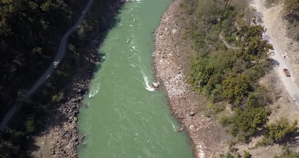 AERIAL: Ganga river in Rishikesh India