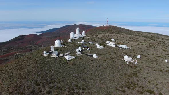 Aerial view of astronomical observatory on Mount Teide, Tenerife, Canary Islands