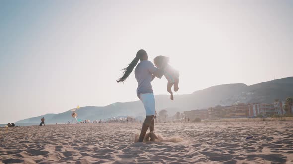 Happy family spending the day at the beach.