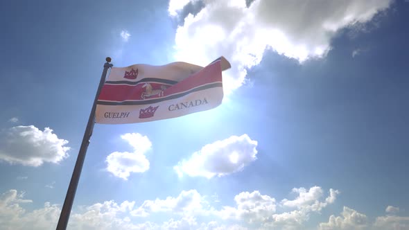 Guelph City Flag (Canada) on a Flagpole V4 - 4K