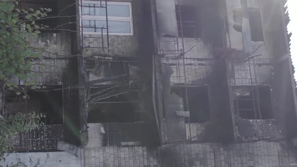 Vertical Video of a Makariv Ukrainea  Building Destroyed By the War