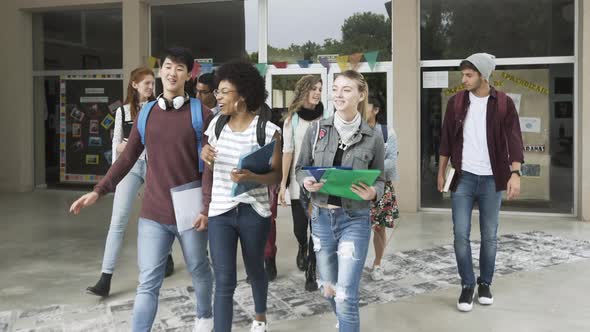 College students walking together in campus