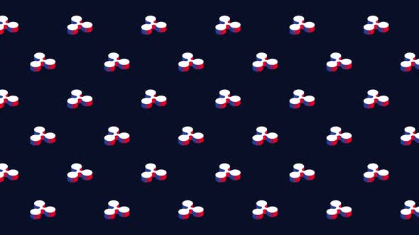 Ripple isometric symbols animated pattern on a dark background. Seamless loop animated pattern