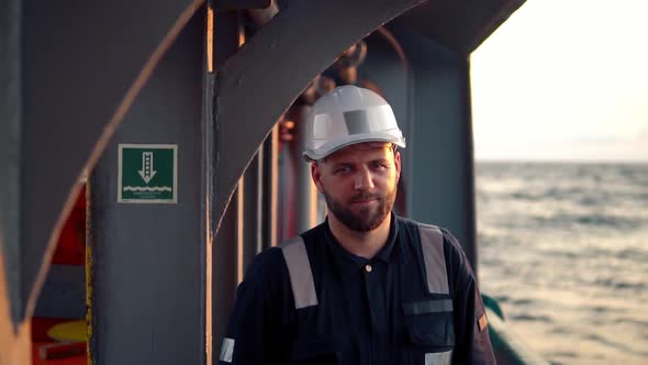 Marine Deck Officer or Chief Mate on Deck of Offshore Vessel or Ship